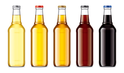 Set Glass Bottles with Beer. 