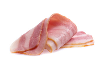 Fresh sliced bacon on white background