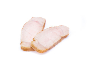 roasted pork slices isolated on white background