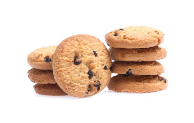 Chocolate chip cookies isolated on white background. Sweet biscuits