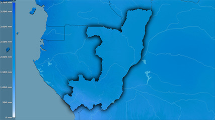 Fototapeta premium Congo Brazzaville, annual precipitation - dark glow