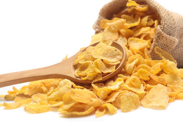 Cornflakes in sack  isolated on white background