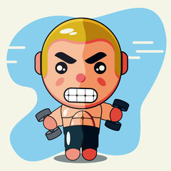 Bodybuilder training cute cartoon vector illustration