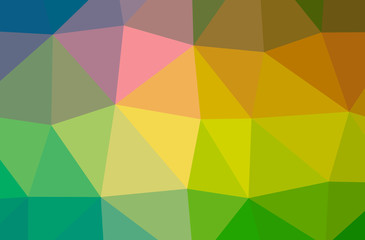 Illustration of abstract Blue, Green, Orange, Yellow horizontal low poly background. Beautiful polygon design pattern.