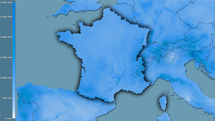 Obraz premium France, annual precipitation - dark glow