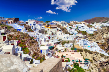 White architecture of Oia town on Santorini island, Greece