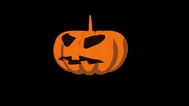 Seamless funny animation of Jack O´lantern pumpkin in halftone photocopy printed style isolated with alpha channel.Zine culture video loop with a trendy cool comic look for Halloween parties