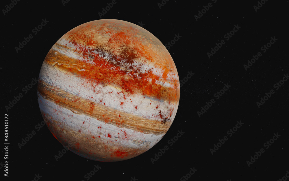 Poster red jupiter like fiction exoplanet in outer space. 3d rendered illustration. elements of the image w