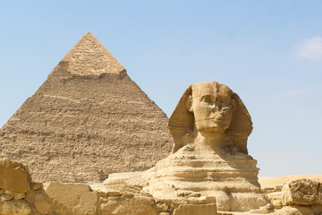 Great Sphinx and Chephren's pyramid in Giza, Egypt. 