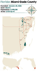 Large and detailed map of Miami-Dade county in Florida, USA.