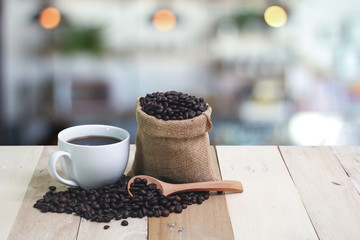 Hot Coffee cup  on the wooden table