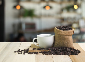 Hot Coffee cup  on the wooden table