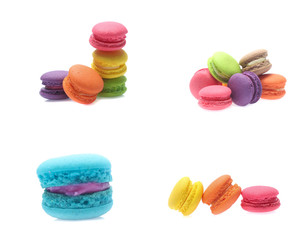 Colorful  macaron isolated on white background  (Mix, set , collection)