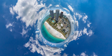 South Beach Miami Beach, Florida Aerial Little Planet view wide