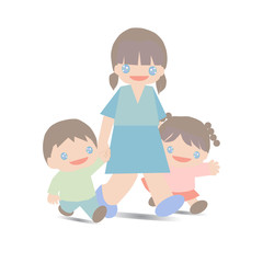 Happy family.mother, son and daughter together. Vector illustration of a flat design

