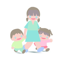Happy family.mother, son and daughter together. Vector illustration of a flat design