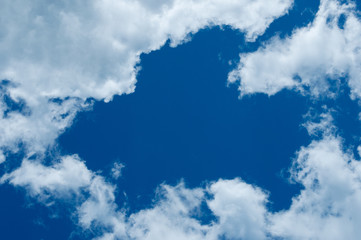 Blue sky and white clouds background. Beautiful summer sky with light white clouds