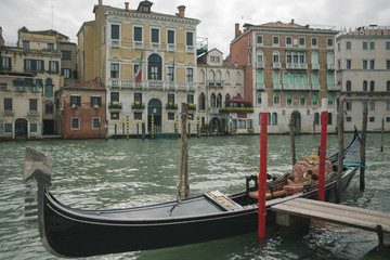 gondolas in Venice, Italy. gloomy, cloudy day. quarantine