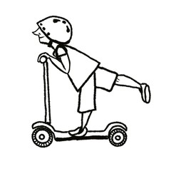 little cute boy on scooter isolated on white