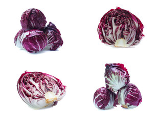 Fototapeta premium Radicchio, red salad isolated on white background (set mix collection)