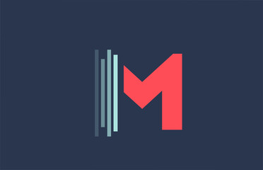 M red blue alphabet letter logo icon for company and business with line design