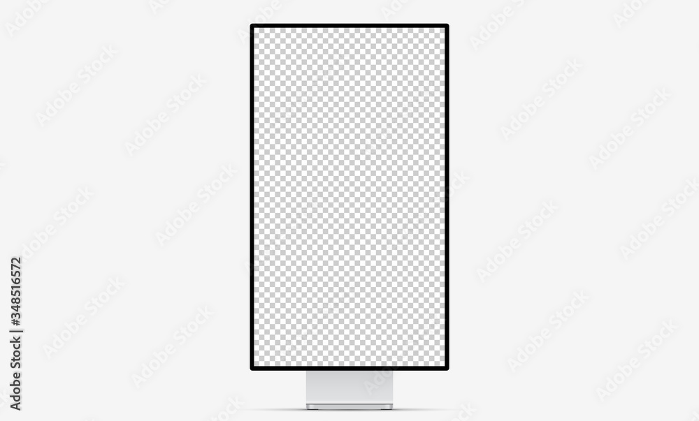 Wall mural mockup screen monitor display. silver computer monitor with blank screen for your design. realistic 