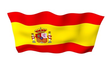 The flag of Spain. Official state symbol of the Kingdom of Spain. Concept: web, sports pages, language courses, travelling, design elements. 3d illustration