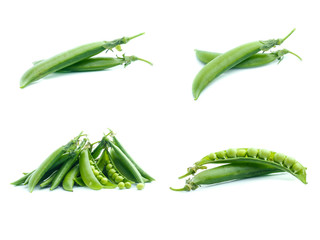 Collection of fresh green peas on white