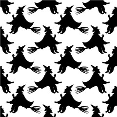 witch on a broomstick, patern halloween, black silhouette, blank for printing, fabric