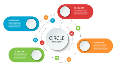 Abstract round infographics 4 step. Business template presentation circular lines and color circle with icon. Color circle diagram. Vector illustration.