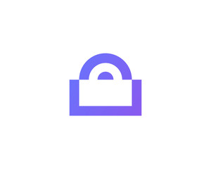 Lock isolated minimal single flat logo icon. Abstract on-line shopping bag vector logotype.