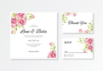 beautiful wedding card invitation set template with floral watercolor cmyk mode