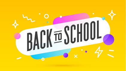 Back to School, speech bubble. Banner, poster, speech bubble with text Back to School. Geometric memphis style with message back to school. Explosion burst design, speech bubble. Vector Illustration