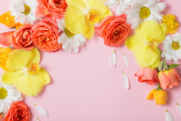 beautiful floral pattern on pink paper background