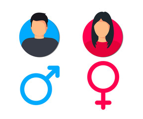 Male and female pictogram for web site design and mobile apps. Man and woman user profile. Gentleman and lady toilet sign. Gender icons