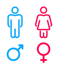 Male and female user avatar.  Man and woman symbol. Gentleman and lady toilet icon set. Gender vector icons
