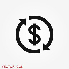 Transfer vector icon. Money symbol isolated on background.