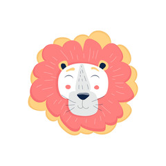 Cute and tender lion vector illustration isolated on white background. Kawaii, doodle style sticker, icon, emoji. Hand drawn cute print for posters, cards, t-shirts, newborn, children.