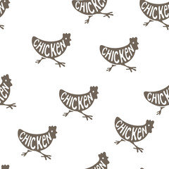 Chicken Seamless Texture Pattern Hand Drawn Engrave Style Sketch. Vector illustration. 