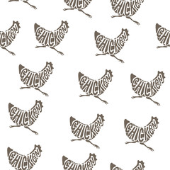 Chicken Seamless Texture Pattern Hand Drawn Engrave Style Sketch. Vector illustration. 