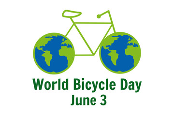 World Bicycle Day. June 3. Holiday concept. Template for background, banner, card, poster with text inscription. Vector EPS10 illustration.