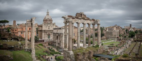 panorama of roman forum on a cloudy day ruins tourism ancient architecture rome
