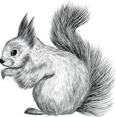 the sketch of the squirrel black and white coloring © Снежана Дашкевич