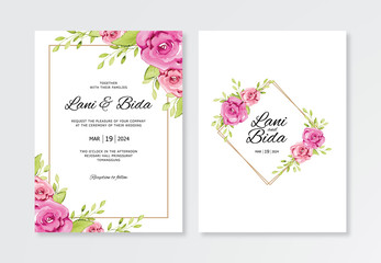 Beautiful wedding card template with real watercolor flower