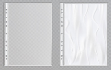 Vector transparent plastic files. Cellophane folders to protect documents