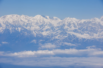 Fototapeta na wymiar Landscape of Himalayas ridge aerial view in Nepal