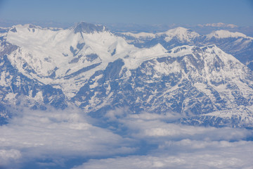 Landscape of Himalayas ridge aerial view in Nepal