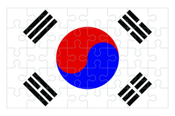 Flag of South Korea with jigsaw puzzle pieces. Set of forty puzzle pieces. Stock vector illustration isolated on white background.