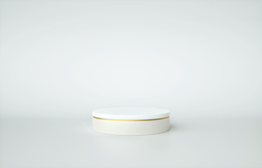 White pedestal with gold border isolated on white background. 3d render illustration