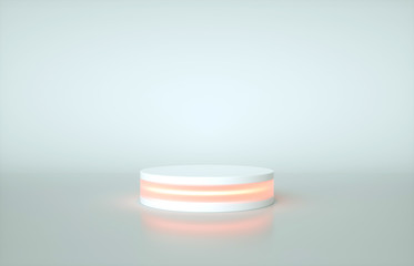 3D cylinder pedestal with red glow isolated on white background. 3d render illustration